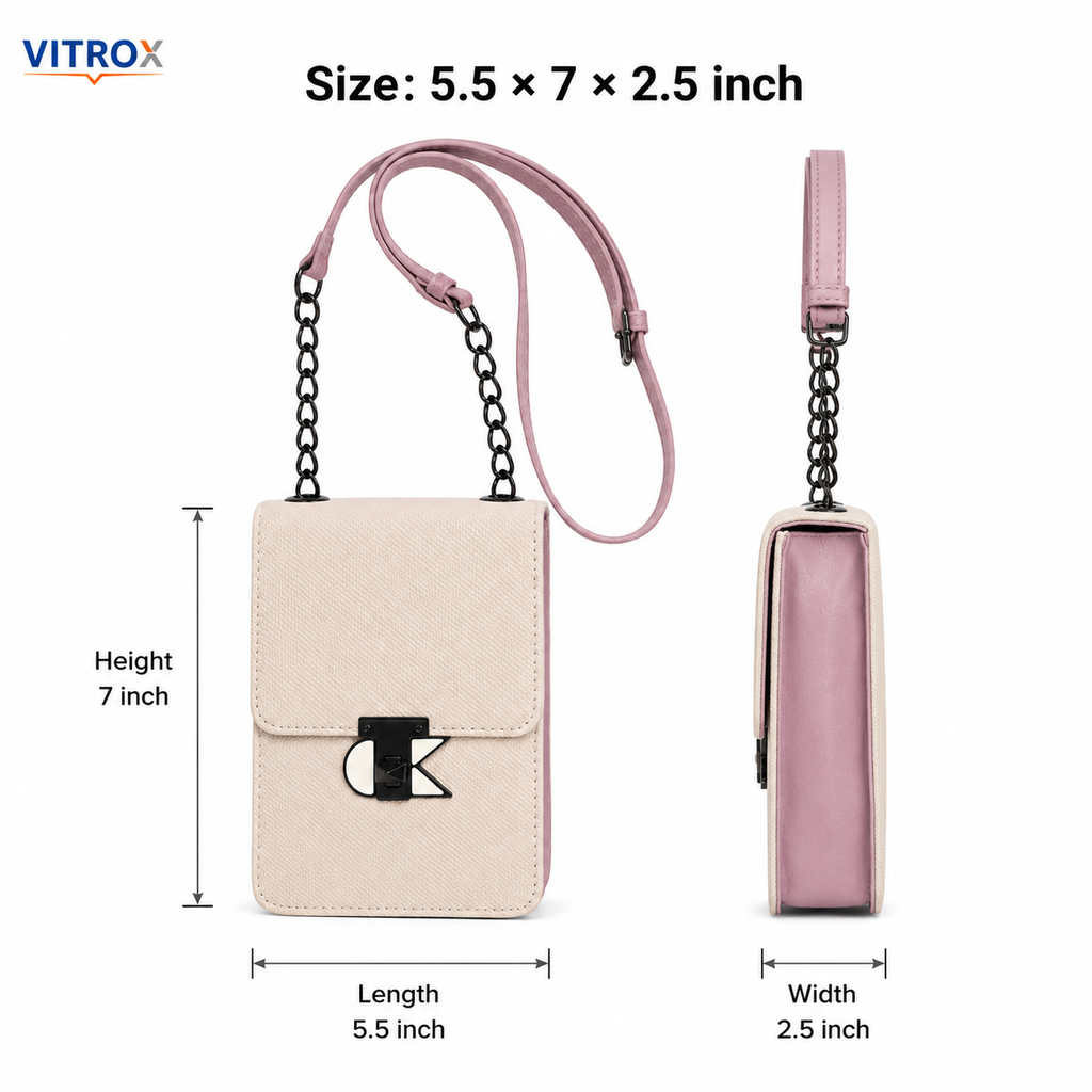 Women’s Compact Off-White &  Dusty Pink Chain Crossbody Bag