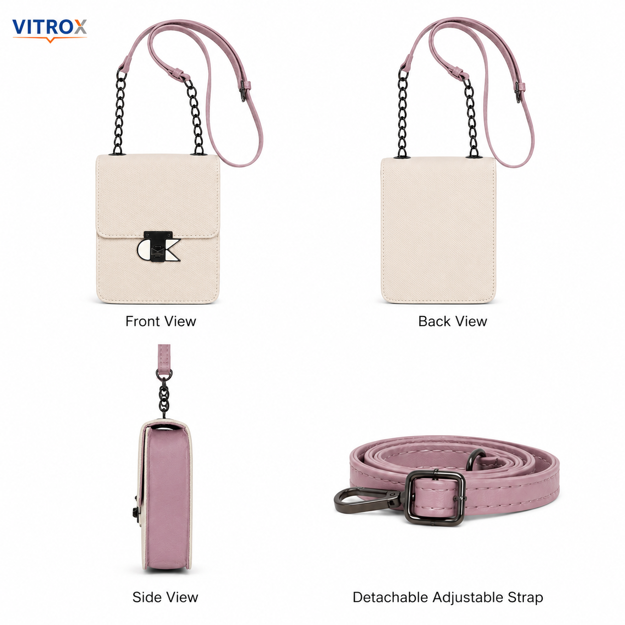 Women’s Compact Off-White &  Dusty Pink Chain Crossbody Bag