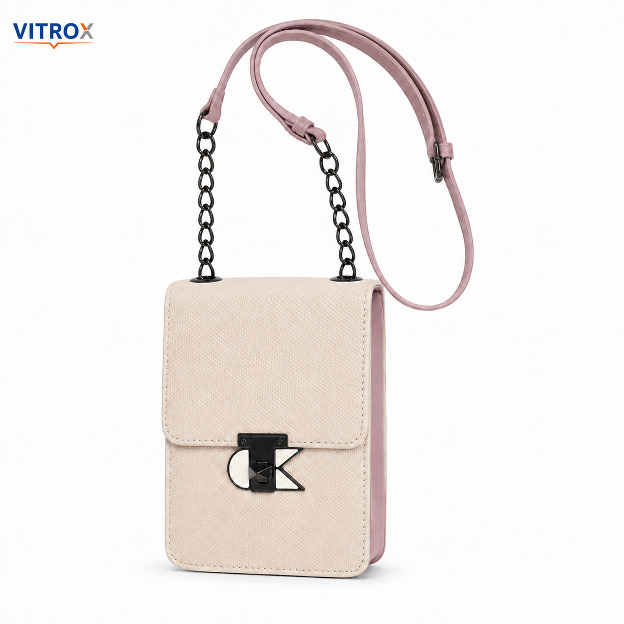 Women’s Compact Off-White &  Dusty Pink Chain Crossbody Bag