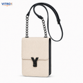 Women’s Cream & Black Textured Mini Crossbody Bag with Chain Detail and Adjustable Strap