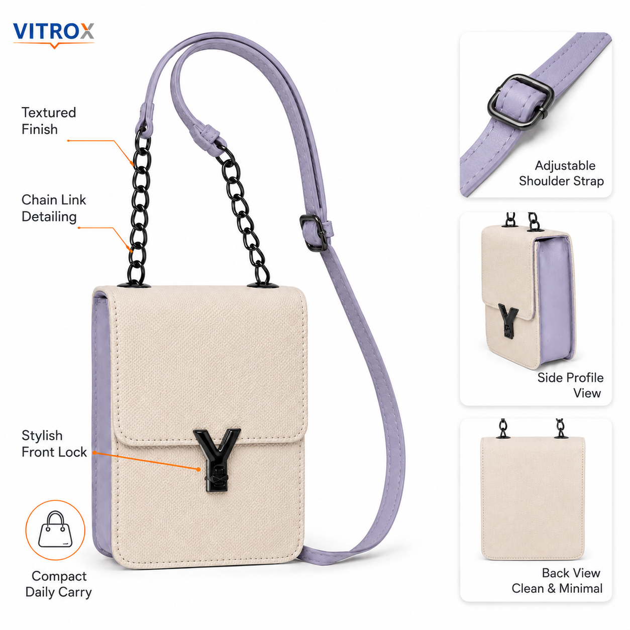 Women’s Cream & Lavender Textured Mini Crossbody Bag