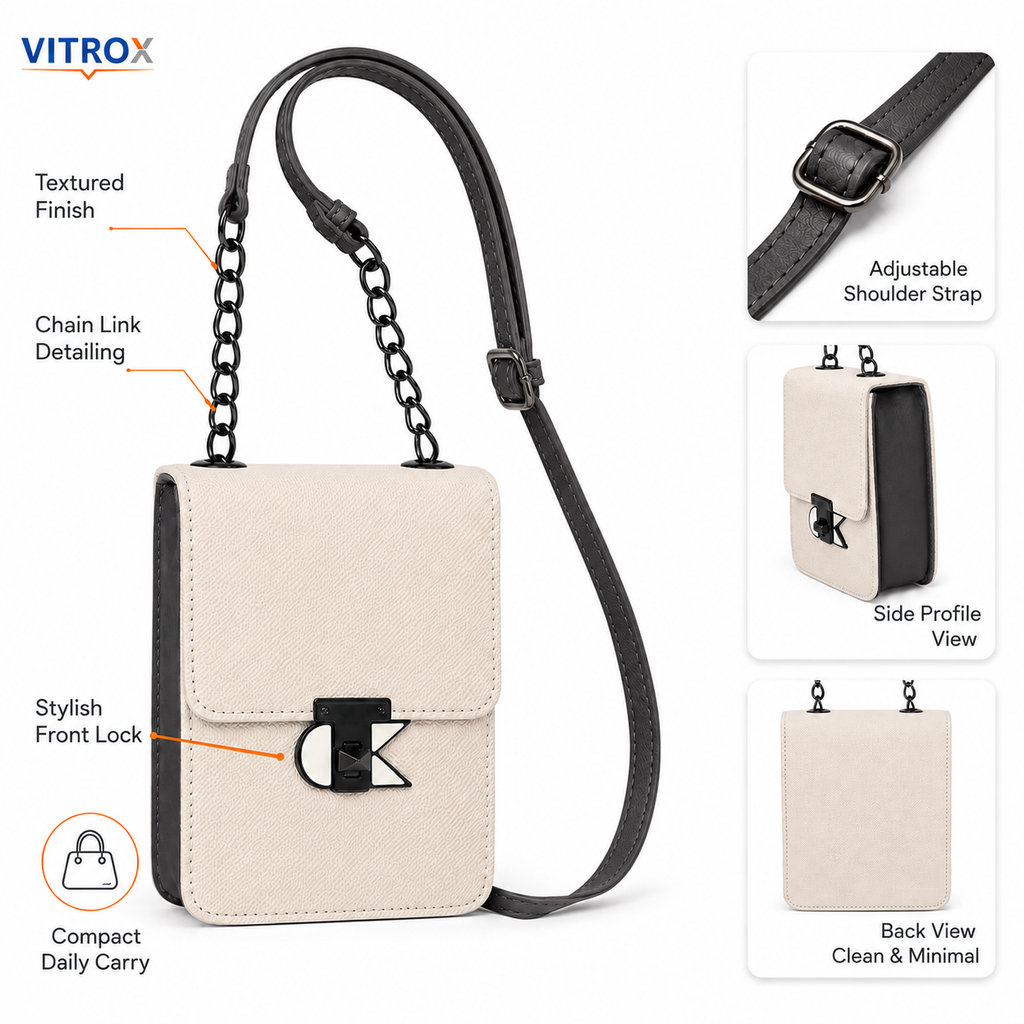 Women’s Cream & Black Textured Mini Crossbody Bag