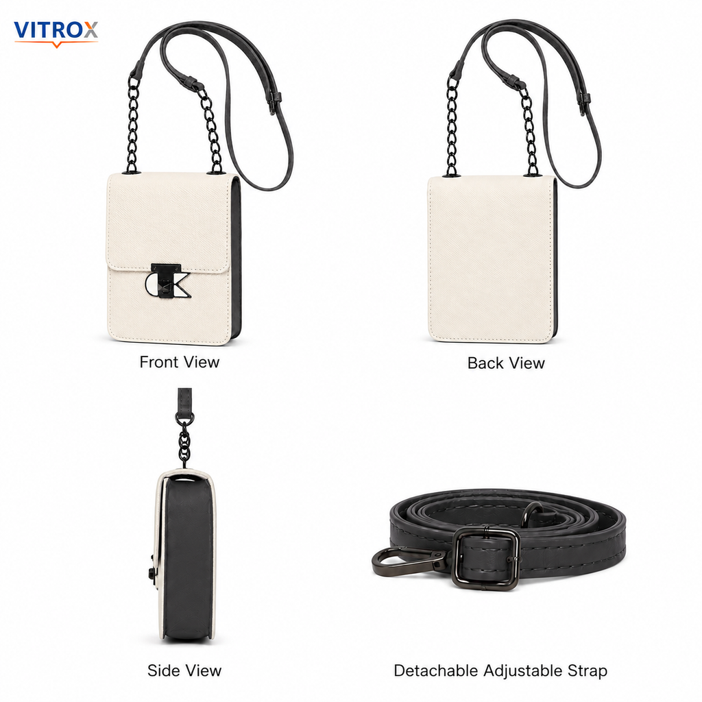 Women’s Cream & Black Textured Mini Crossbody Bag