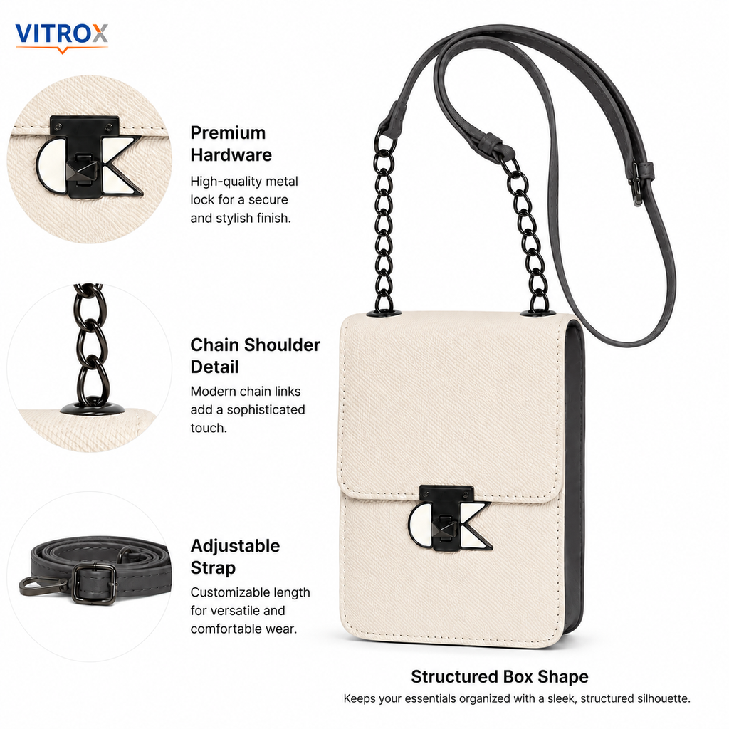 Women’s Cream & Black Textured Mini Crossbody Bag