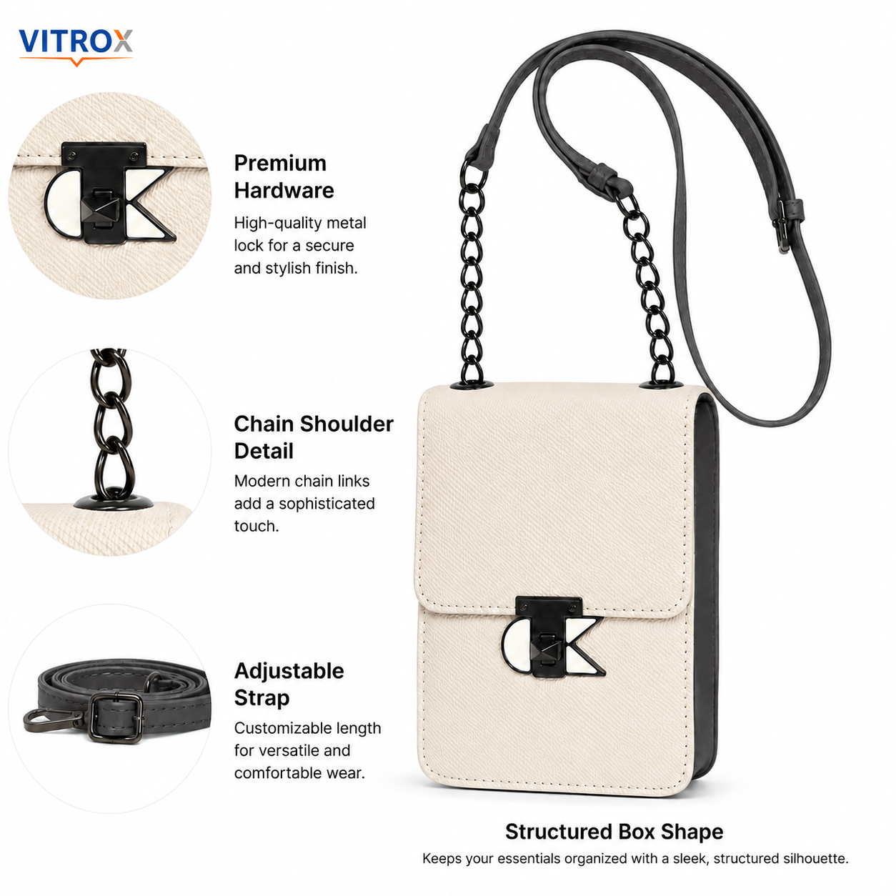 Women’s Cream & Black Textured Mini Crossbody Bag
