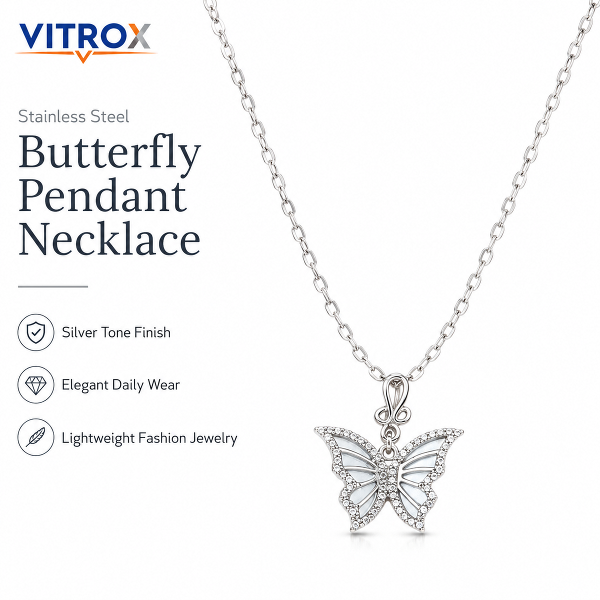 Stainless Steel Butterfly Pendant Necklace