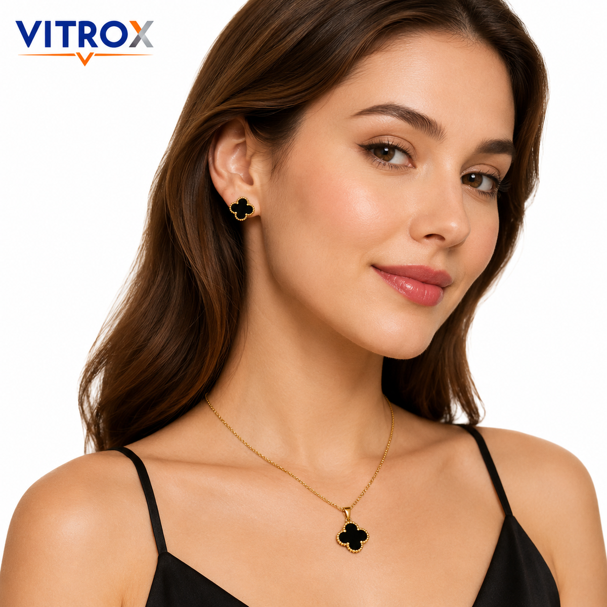 Black Clover Necklace & Stud Earrings Combo