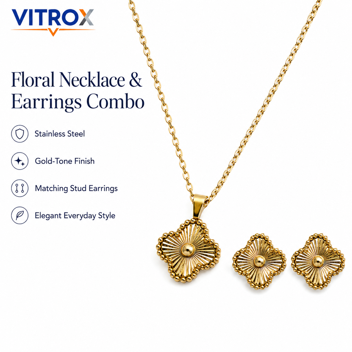 Gold-Tone Floral Necklace & Stud Earrings Combo