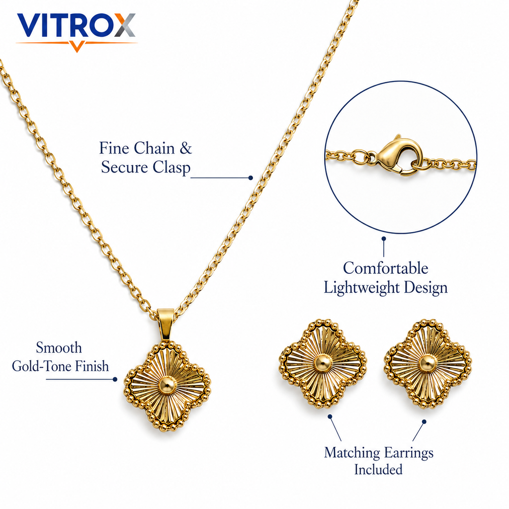 Gold-Tone Floral Necklace & Stud Earrings Combo