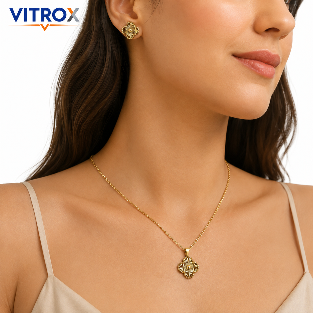 Gold-Tone Floral Necklace & Stud Earrings Combo