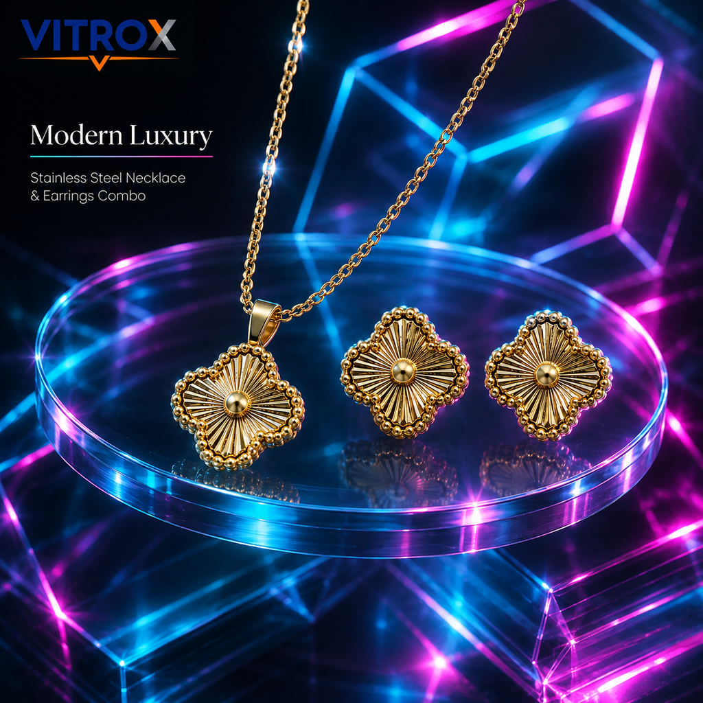 Gold-Tone Floral Necklace & Stud Earrings Combo