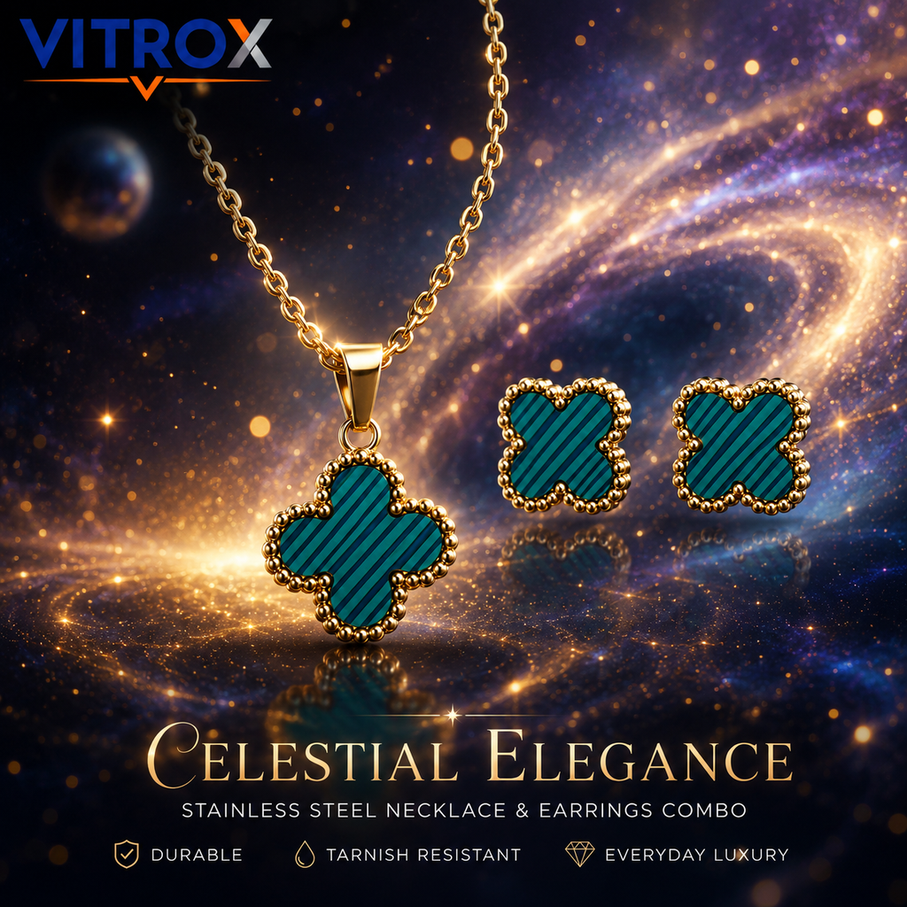 Turquoise Clover Necklace & Stud Earrings Combo