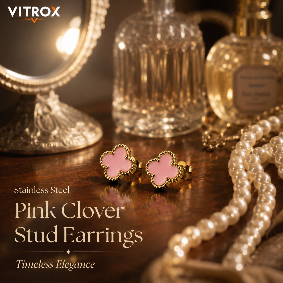 Pink Clover Earrings for Women