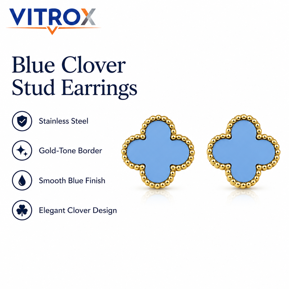 Blue Clover Stud Earrings