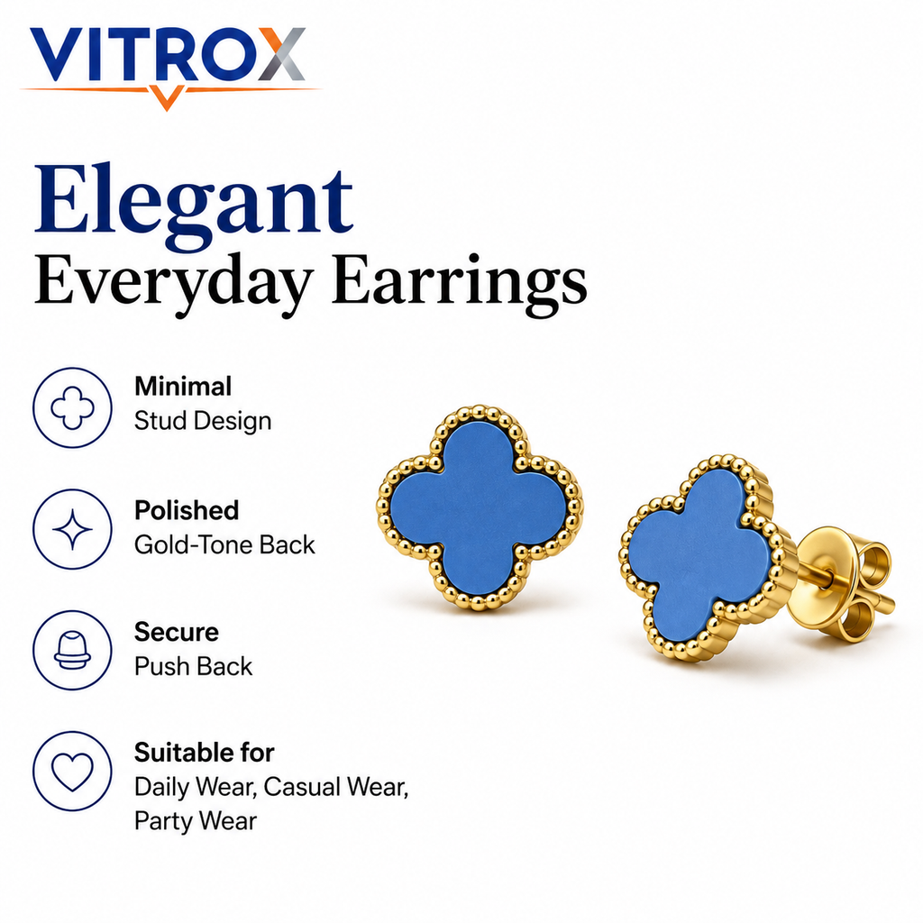 Blue Clover Stud Earrings
