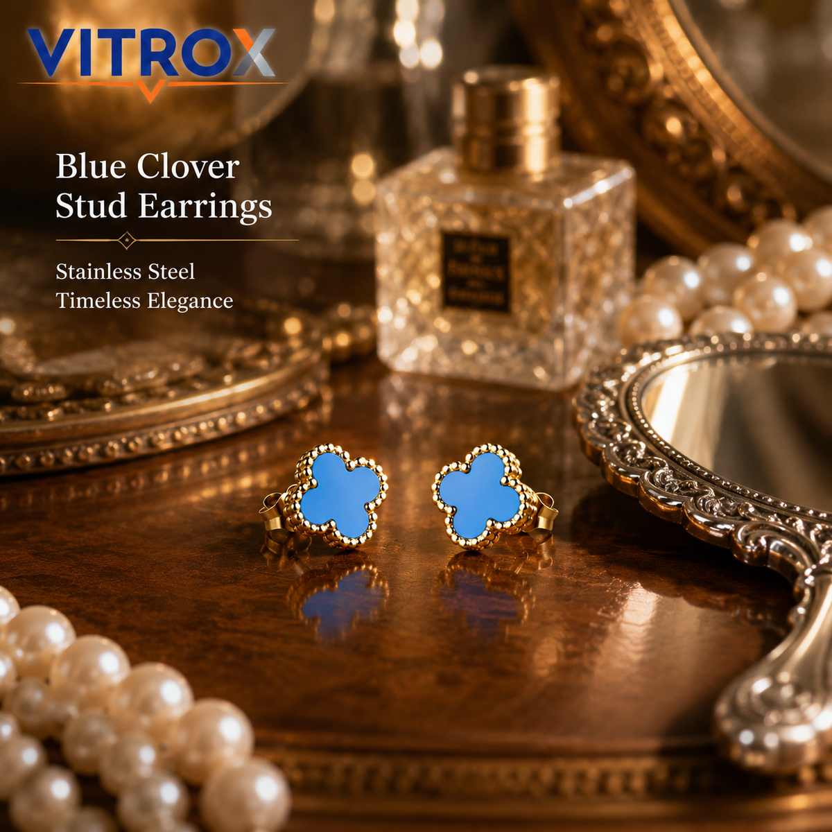 Blue Clover Stud Earrings
