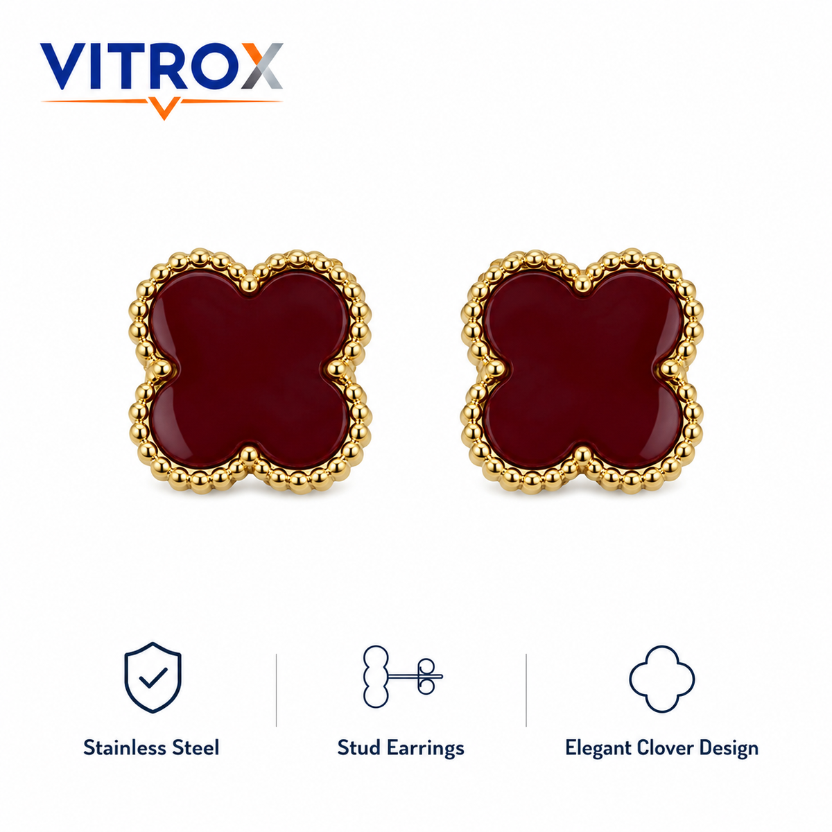 Burgundy Clover Stud Earrings for Women