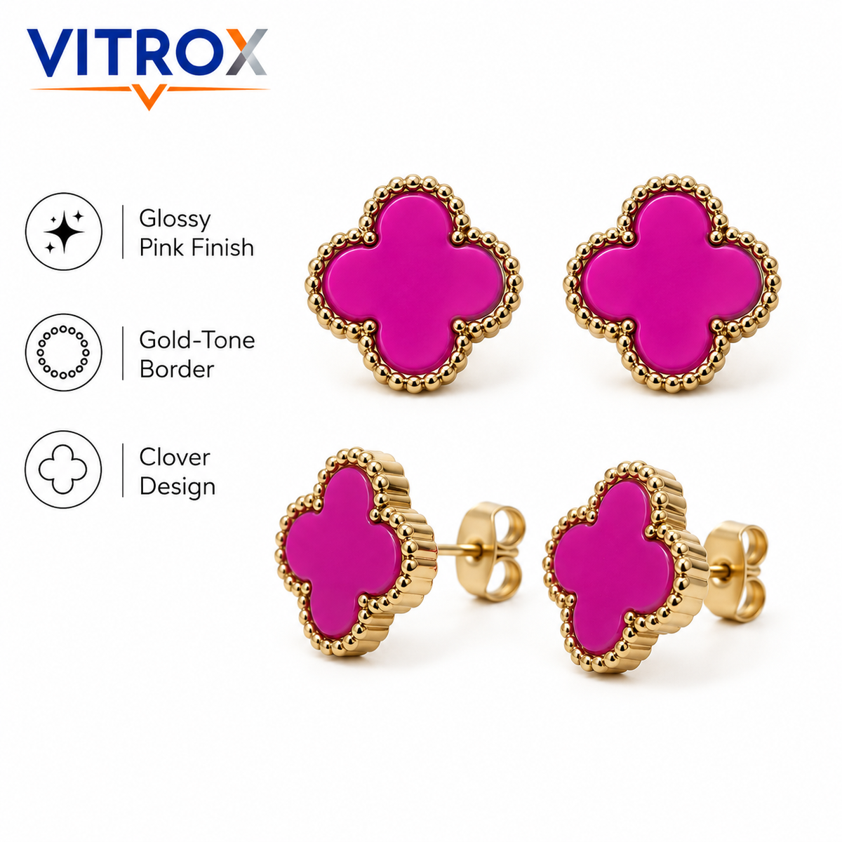 Pink Clover Stud Earrings