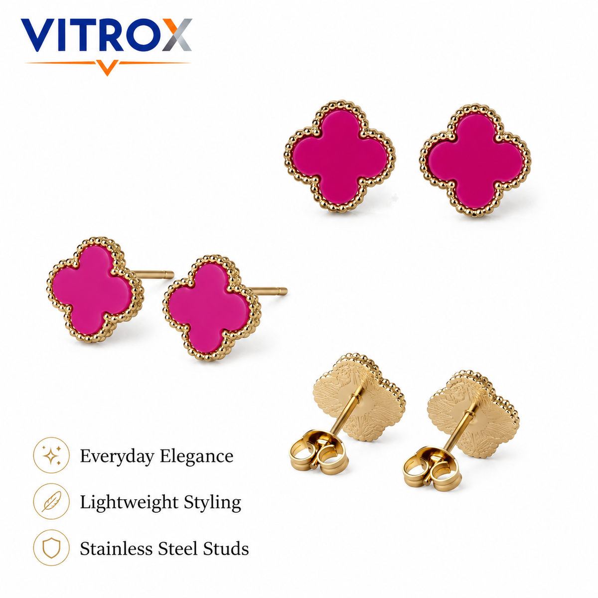Pink Clover Stud Earrings