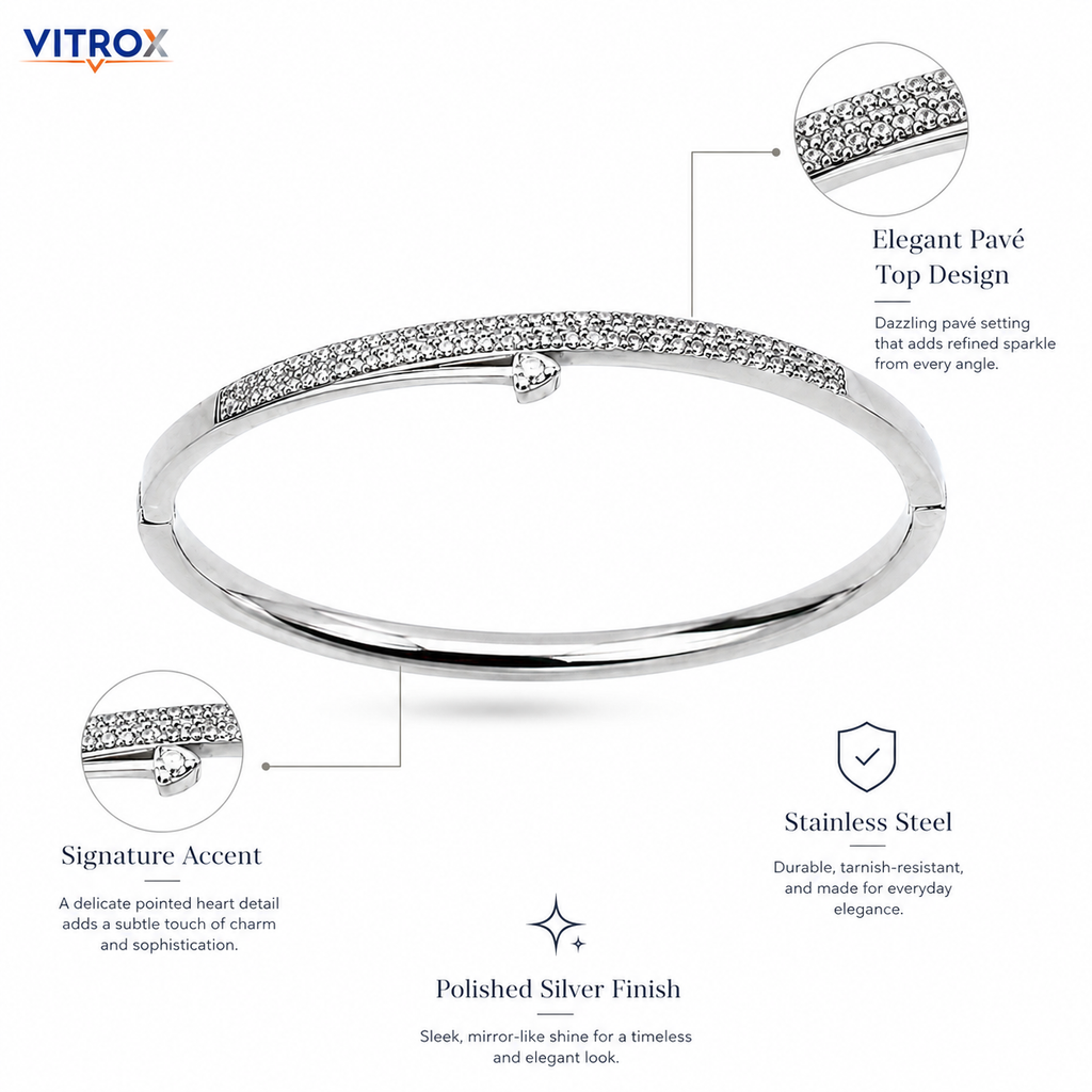 Stainless Steel Silver Pavé Bangle Bracelet