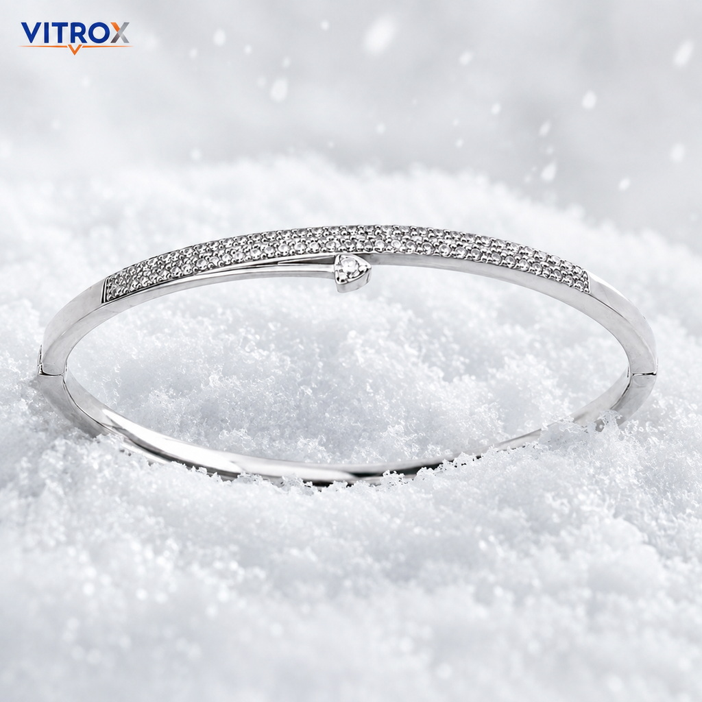 Stainless Steel Silver Pavé Bangle Bracelet