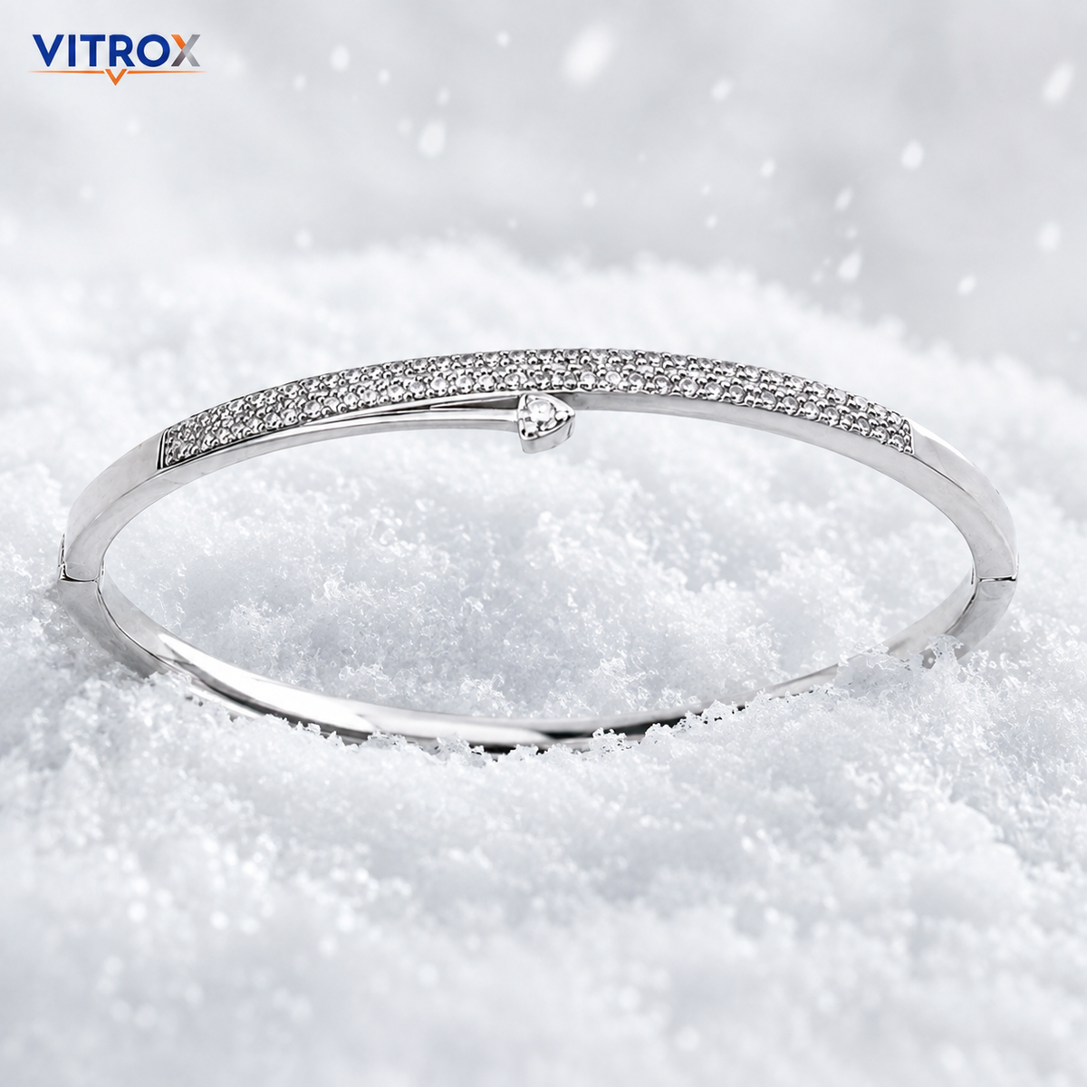 Stainless Steel Silver Pavé Bangle Bracelet