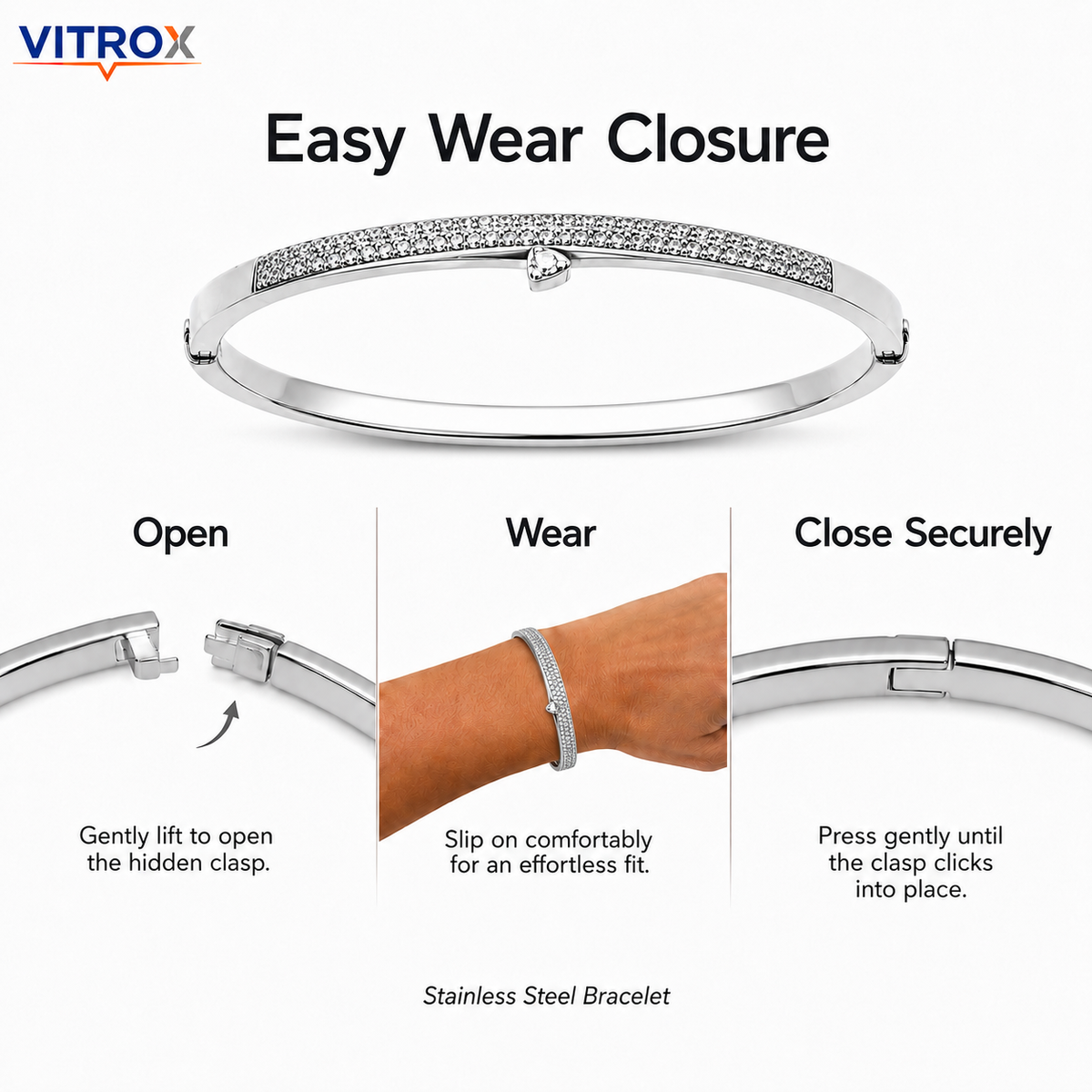 Stainless Steel Silver Pavé Bangle Bracelet