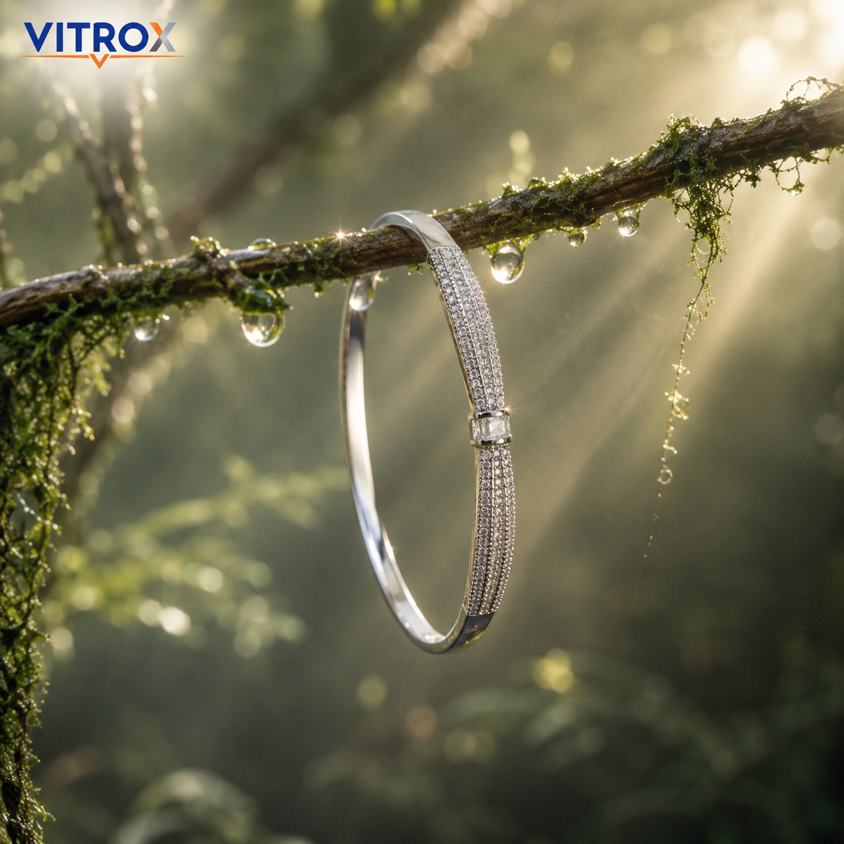 Stone-Studded Bangle Bracelet for Women