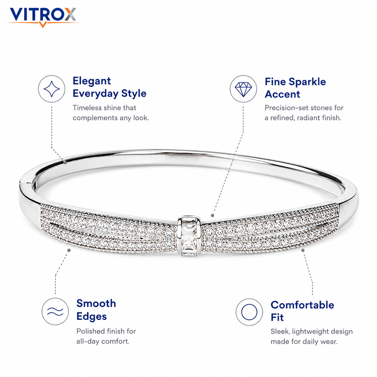 Stone-Studded Bangle Bracelet for Women