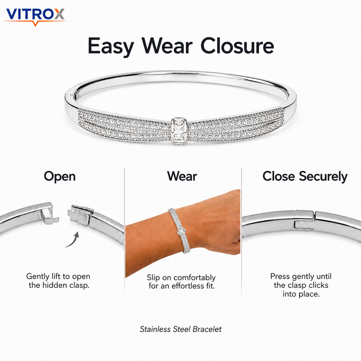 Stone-Studded Bangle Bracelet for Women