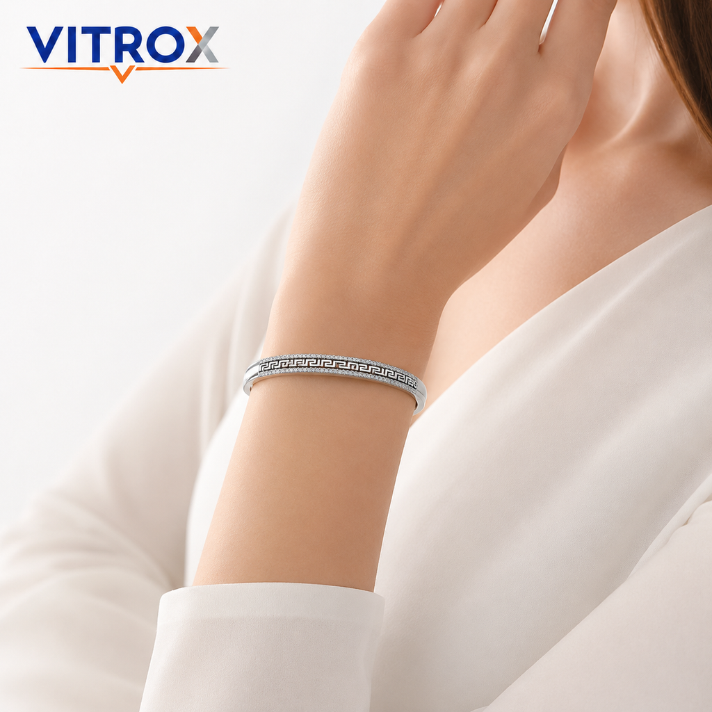 Women’s Greek Key Pavé Bangle Bracelet