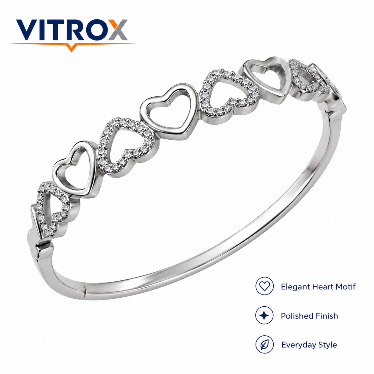 Silver Heart Design Stainless Steel Bracelet for Women