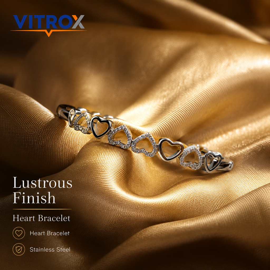 Silver Heart Design Stainless Steel Bracelet for Women