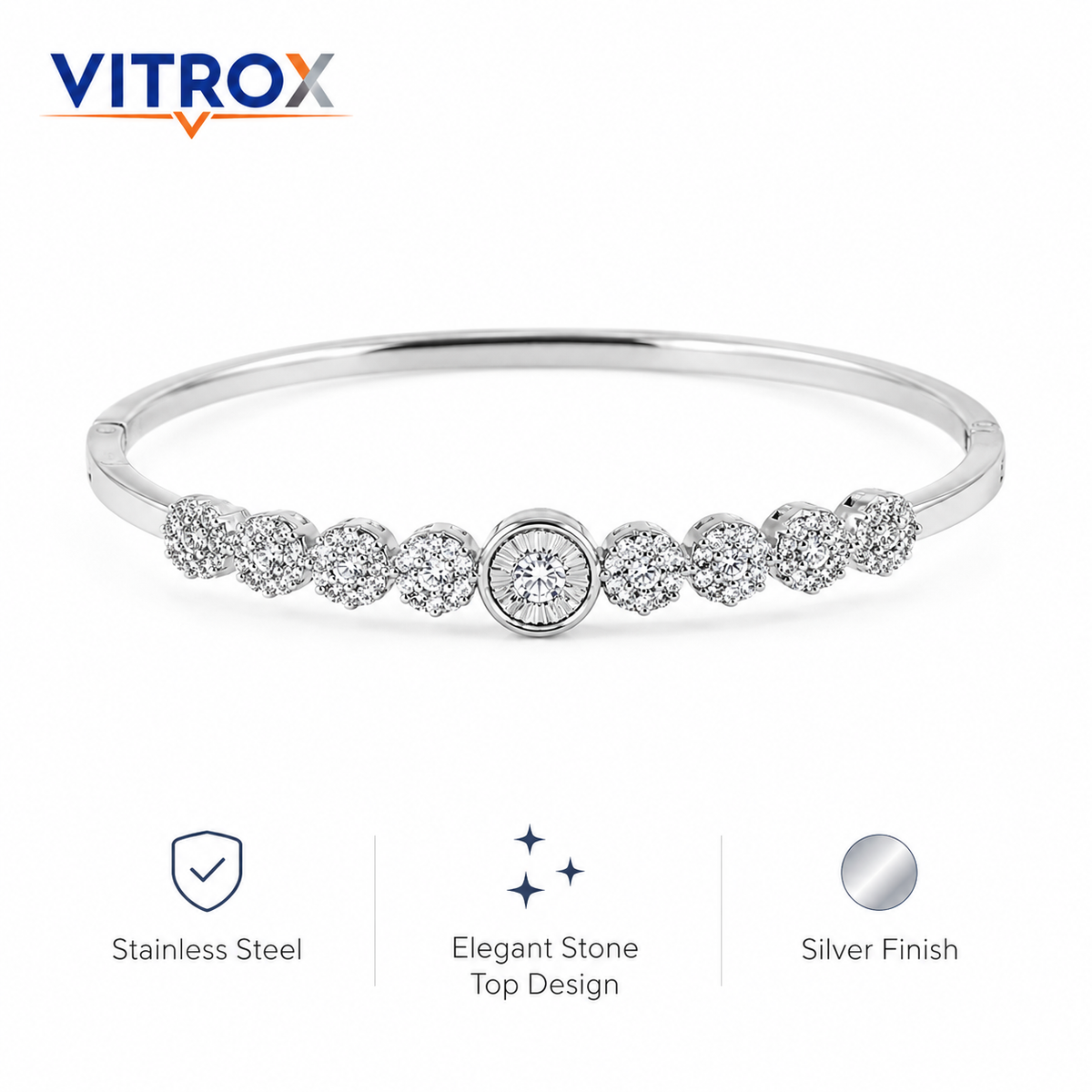 Silver-Tone Stainless Steel Sparkle Bangle Bracelet