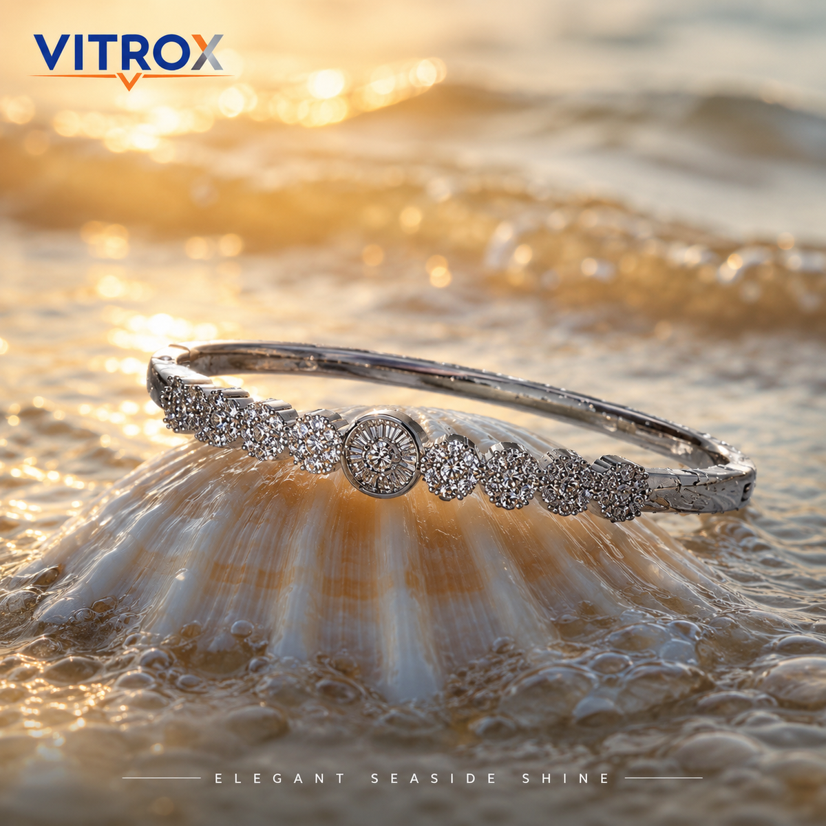 Silver-Tone Stainless Steel Sparkle Bangle Bracelet