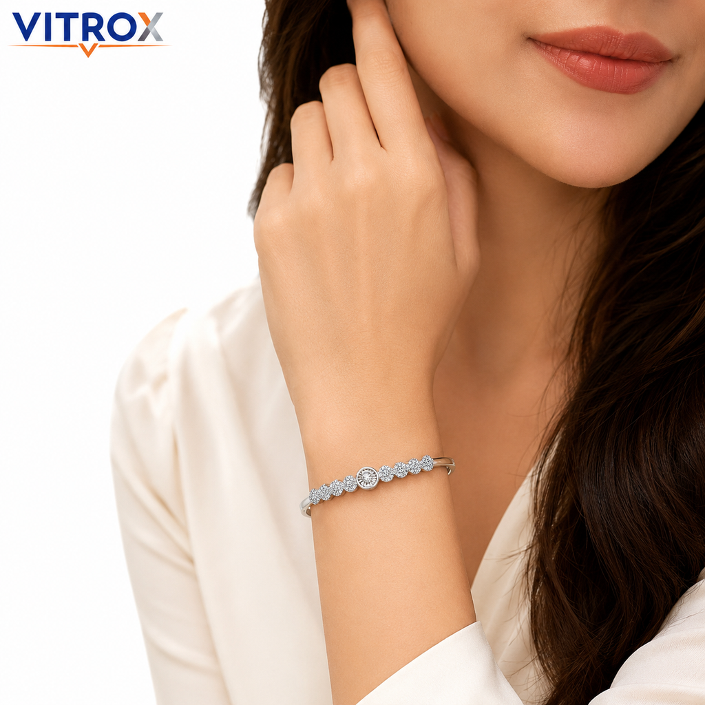 Silver-Tone Stainless Steel Sparkle Bangle Bracelet