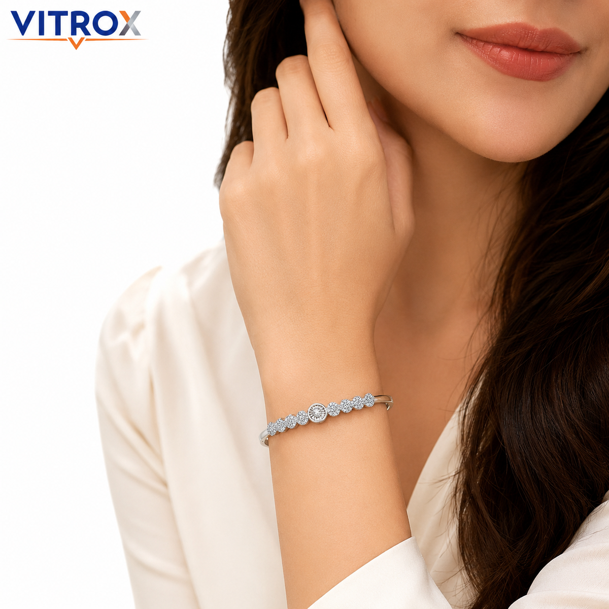 Silver-Tone Stainless Steel Sparkle Bangle Bracelet
