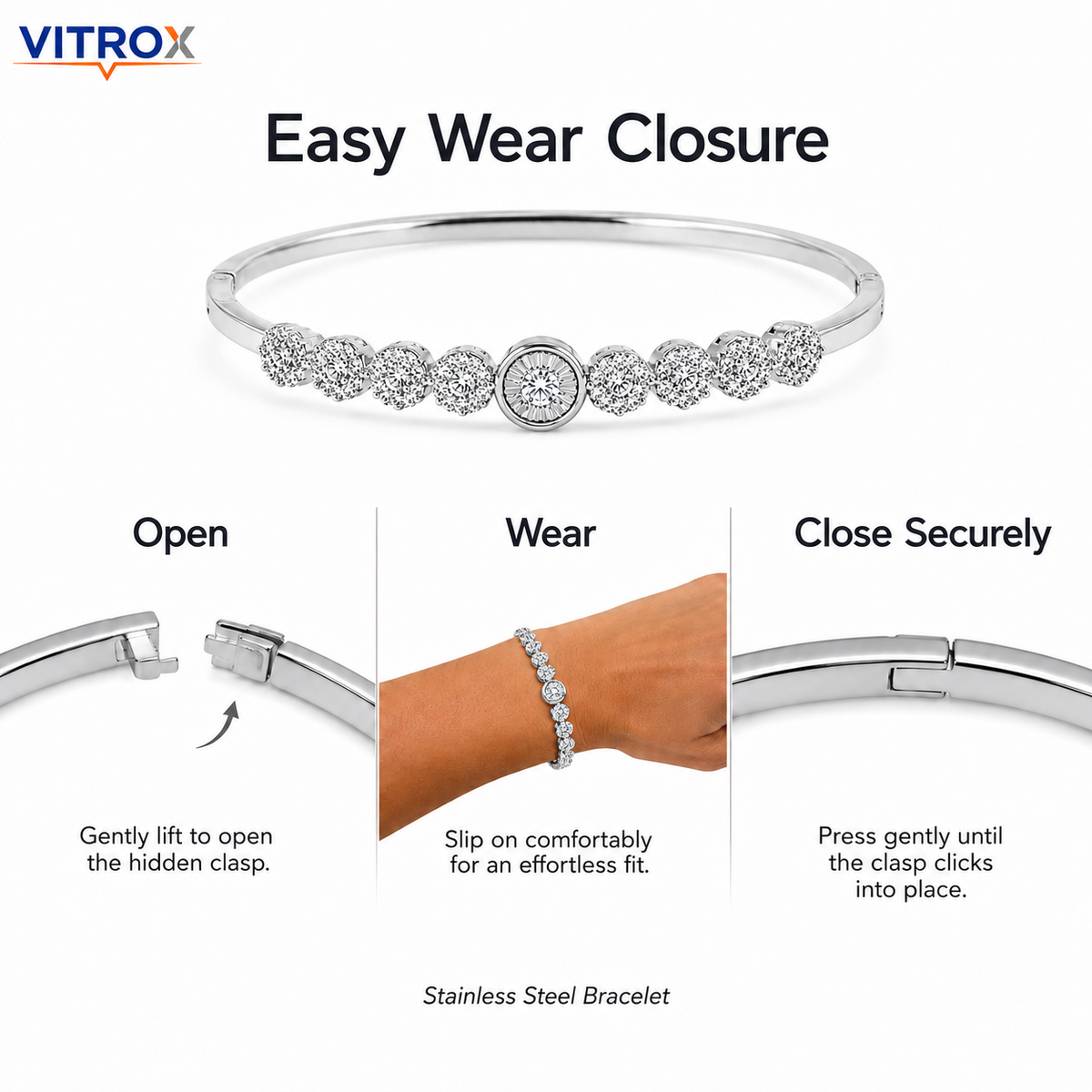 Silver-Tone Stainless Steel Sparkle Bangle Bracelet
