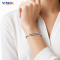 Stainless Steel Stone-Studded Silver Bangle Bracelet for Women