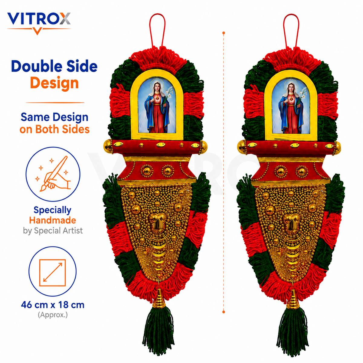 Vitrox Double-side Handmade Mother Mary Devotional Wall Hanging