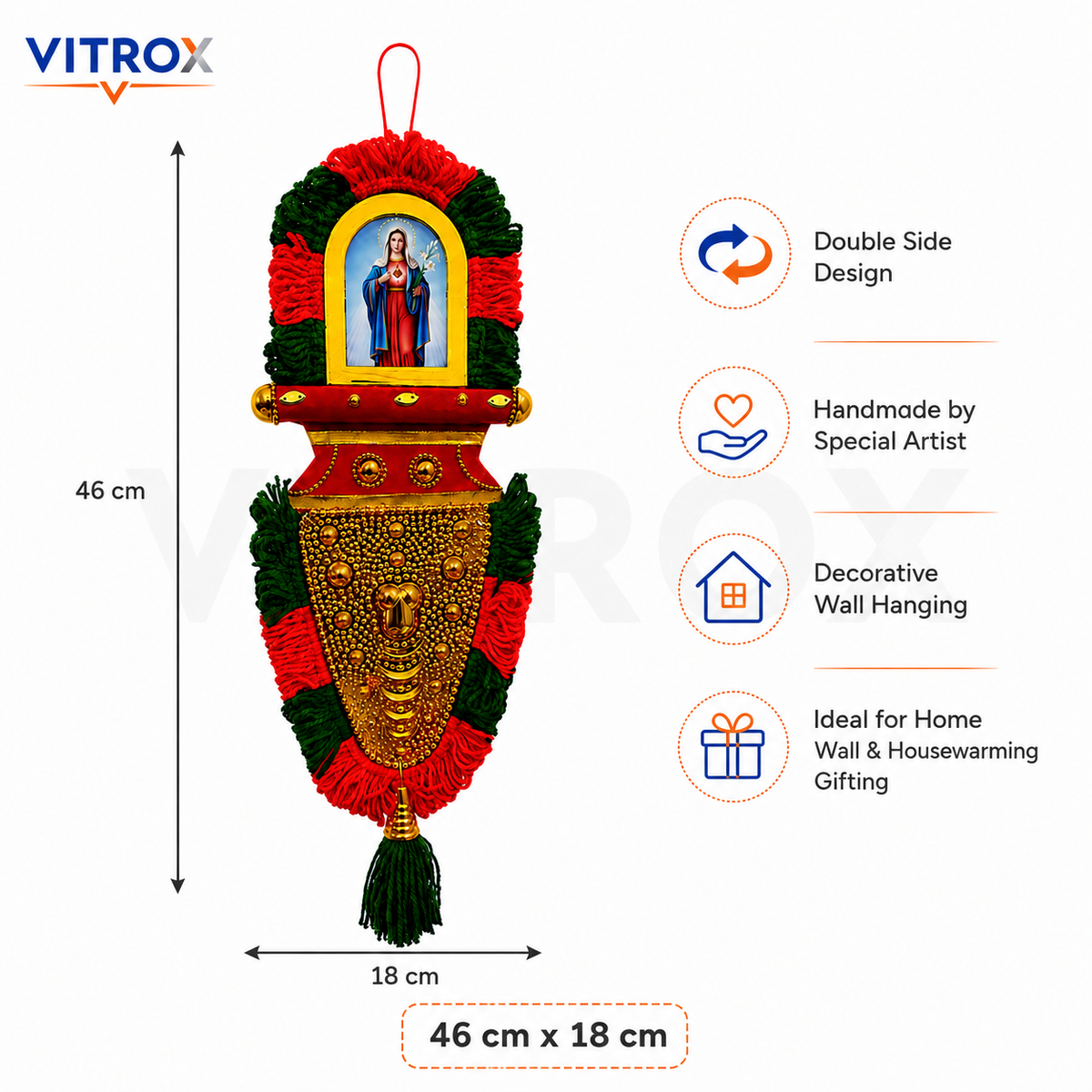 Vitrox Double-side Handmade Mother Mary Devotional Wall Hanging