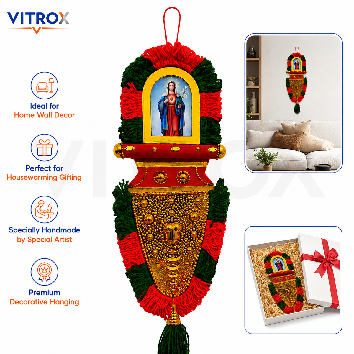 Vitrox Double-side Handmade Mother Mary Devotional Wall Hanging