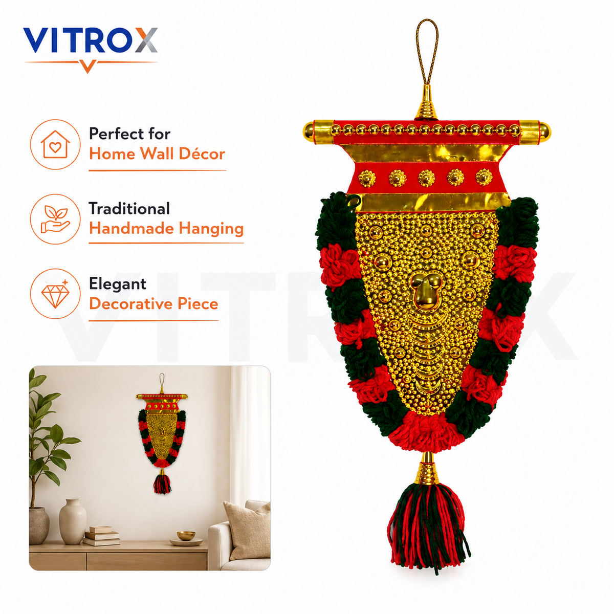 Vitrox Handmade Traditional Nettipattam Wall Hanging Décor – Single Side Design