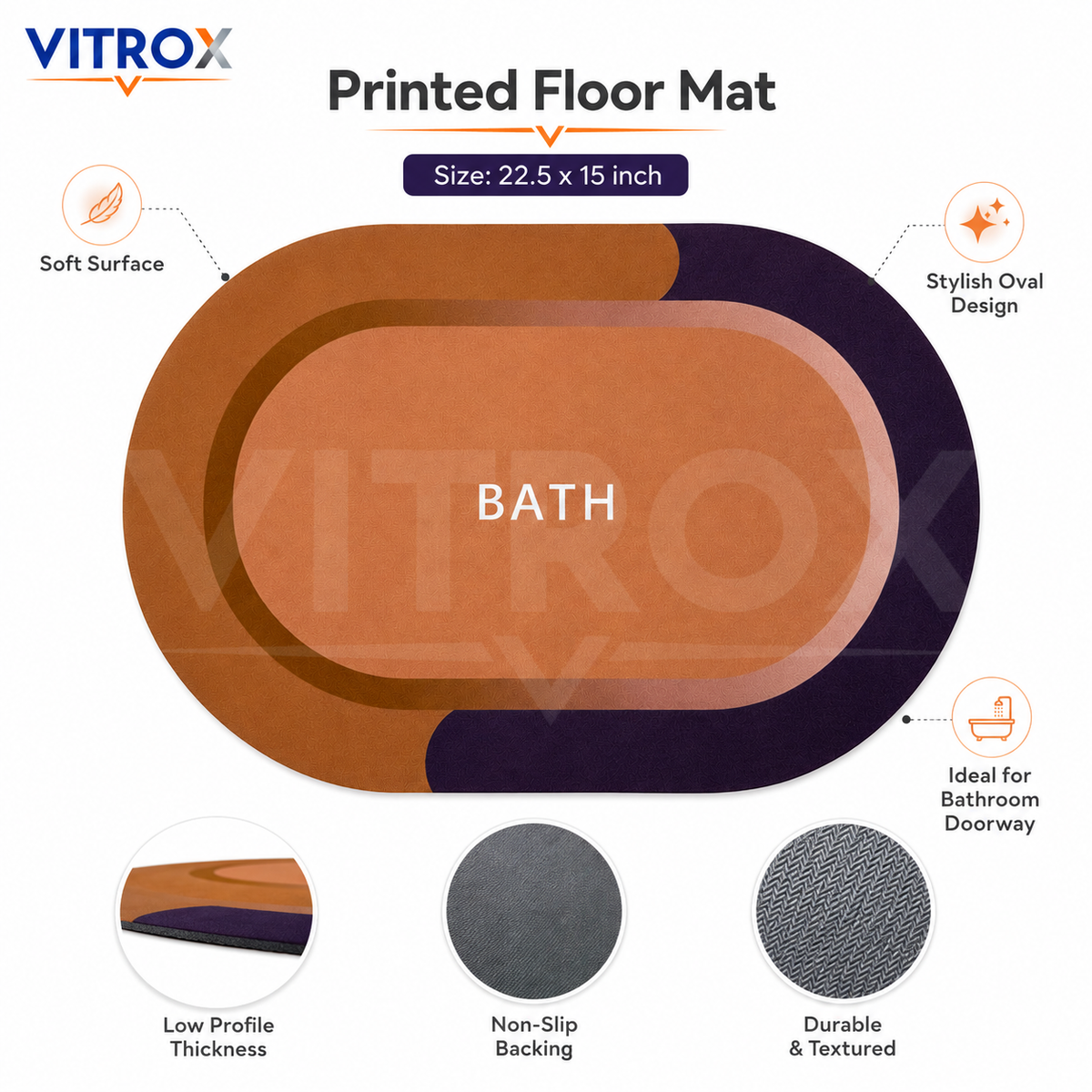Oval Bath Floor Mat with Anti-Slip Backing