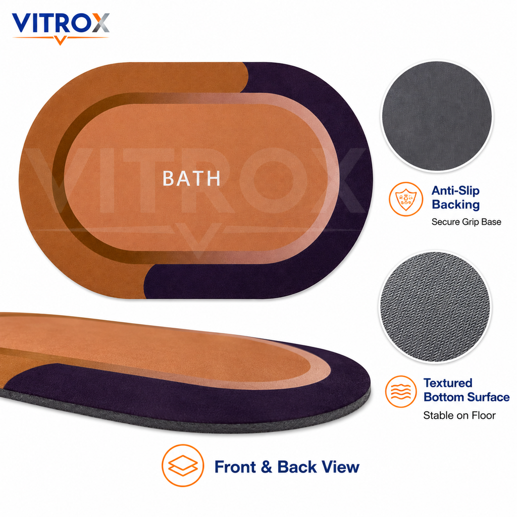 Oval Bath Floor Mat with Anti-Slip Backing