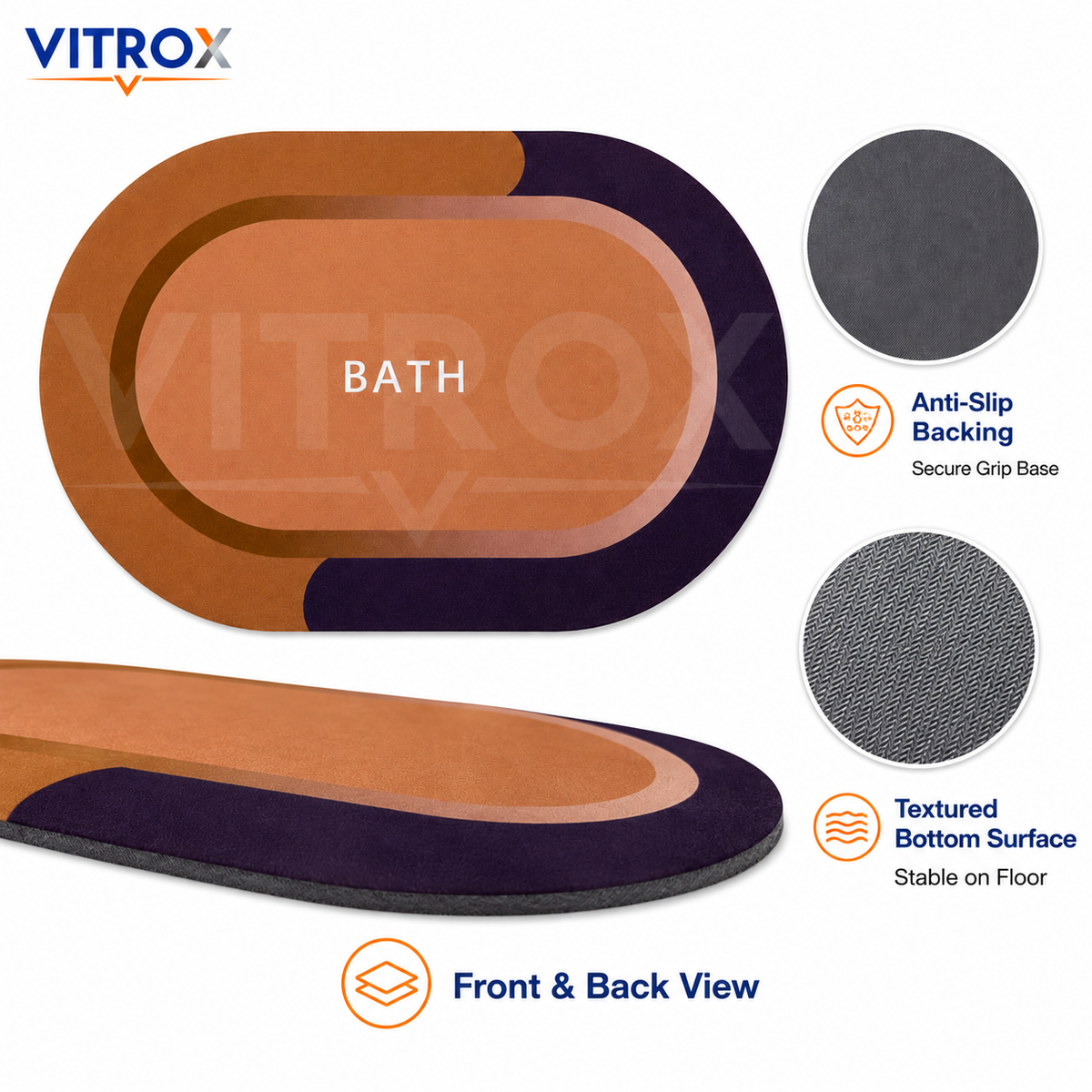 Oval Bath Floor Mat with Anti-Slip Backing