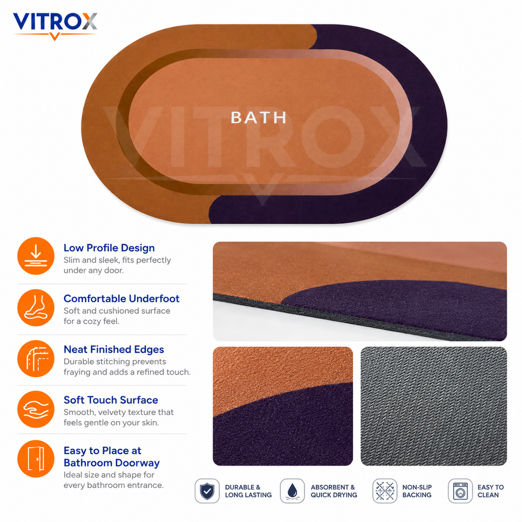 Oval Bath Floor Mat with Anti-Slip Backing