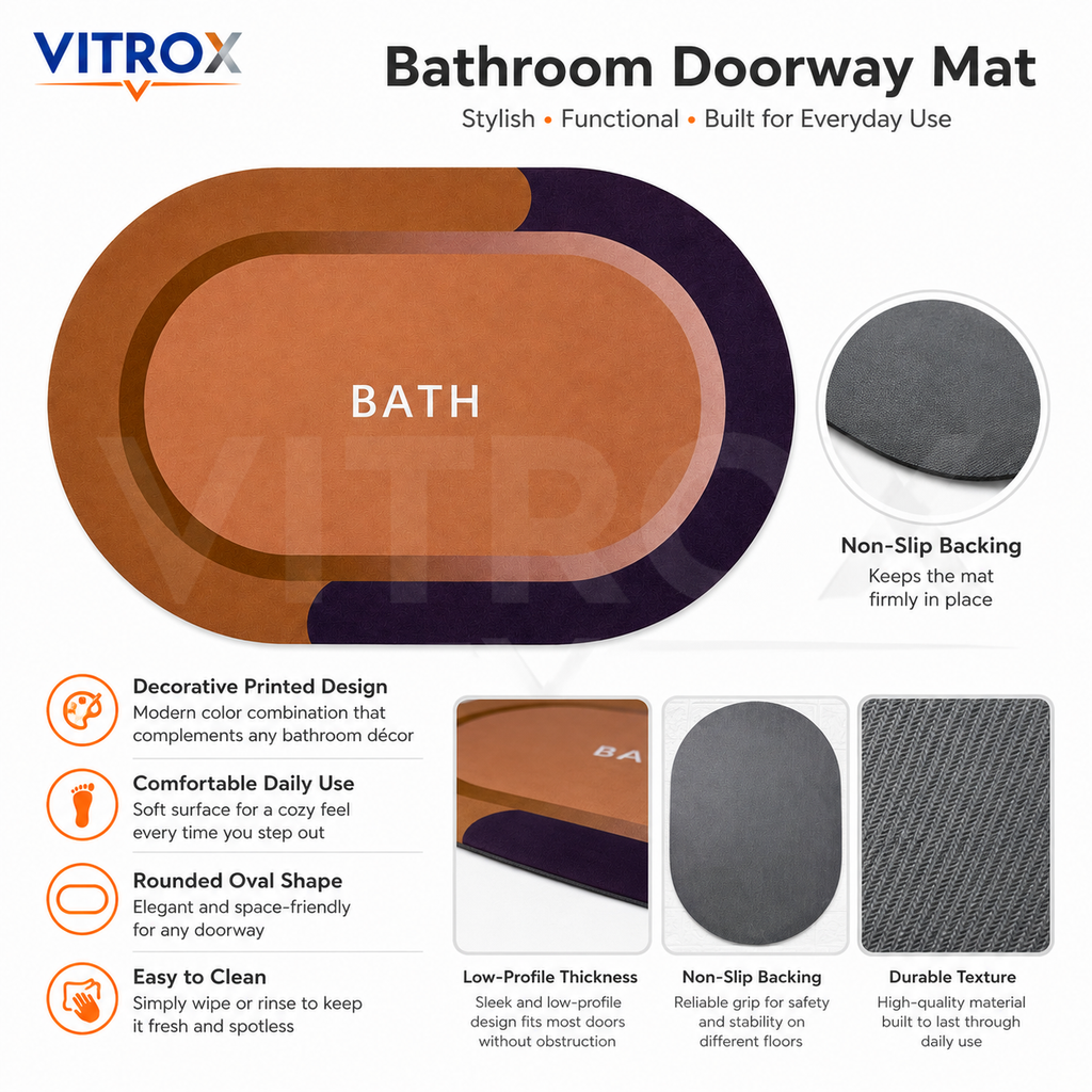 Oval Bath Floor Mat with Anti-Slip Backing