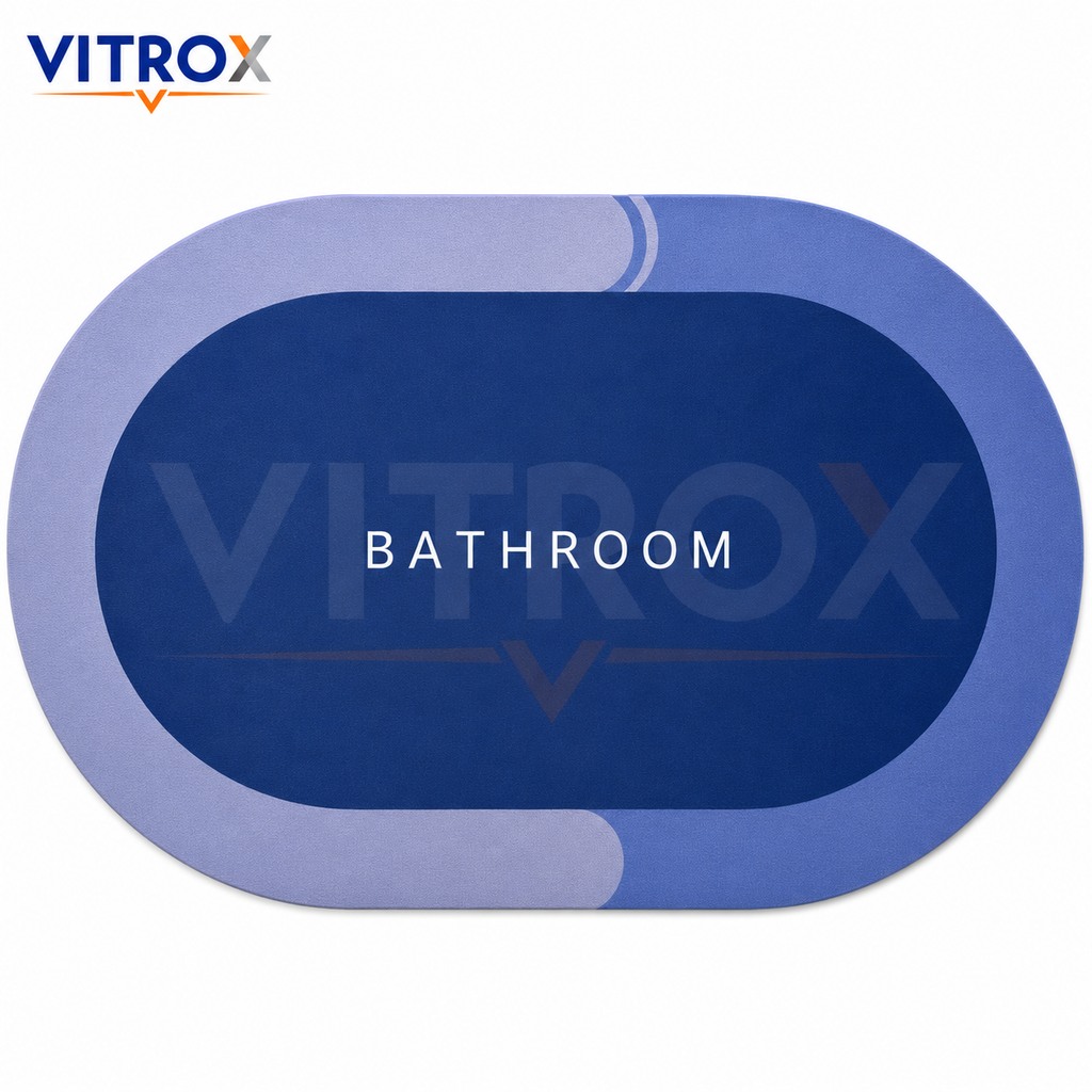 Blue Bathroom Floor Mat with Anti-Slip Backing