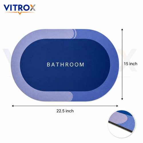 Blue Bathroom Floor Mat with Anti-Slip Backing